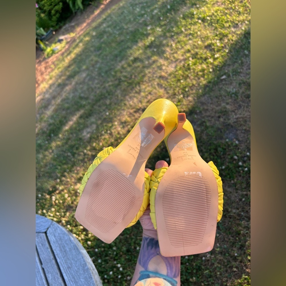 Marc Fisher Yellow Draya Square Toe Slides Size 7… - image 7
